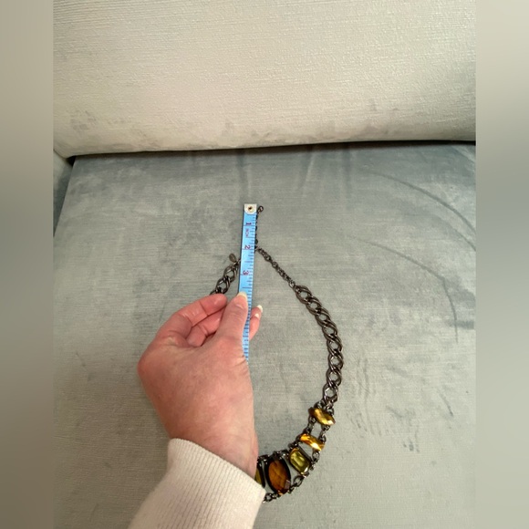 Chico’s bib choker collar style faceted stone topaz/gold, gunmetal chain 15-20” - Picture 11 of 15